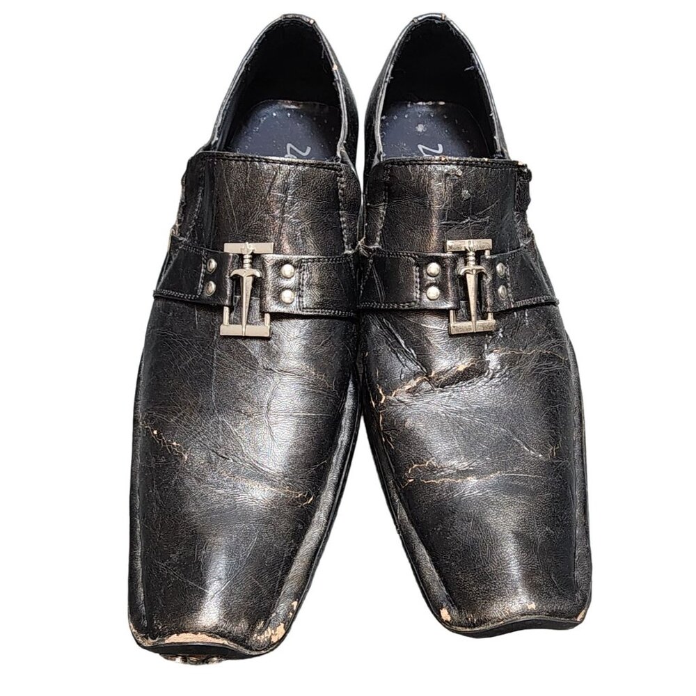 Men's Antonio Zengara Black Leather Loafers Square Toe 9 Stock #A400741 Daggers